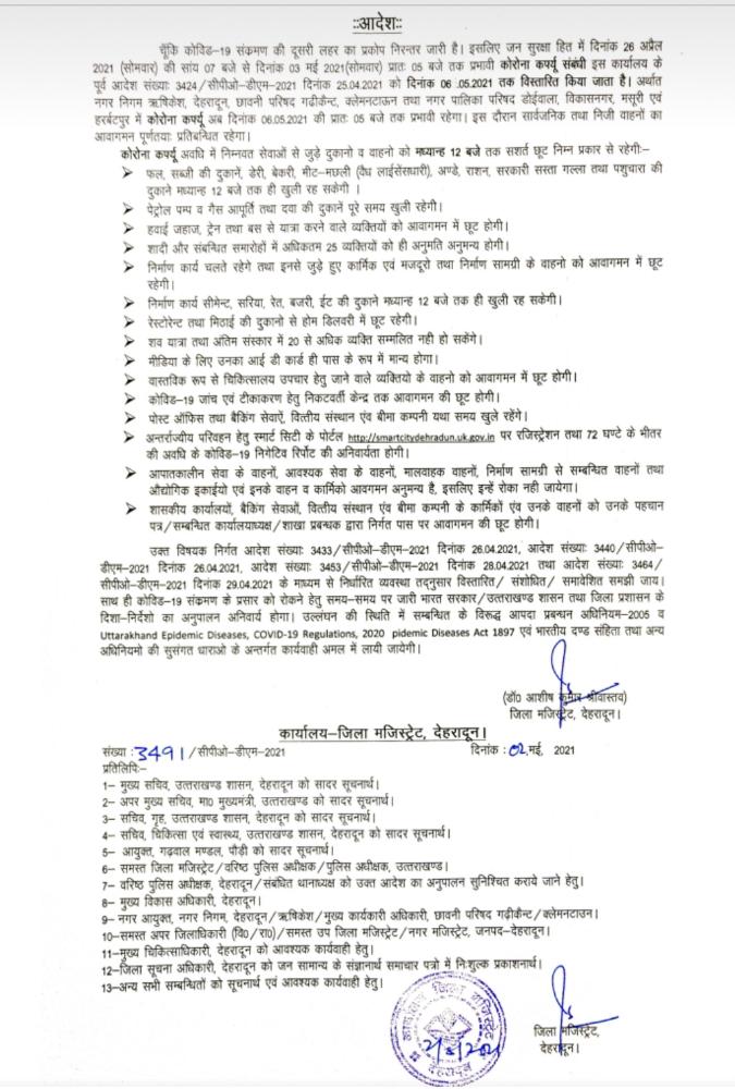 उत्तराखंड : बड़ी खबर प्रदेश में 6 मई तक जारी रहेगा कोरोना कर्फ़्यू..