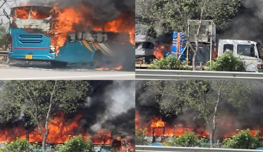 यमुना एक्सप्रेसवे पर चलती बस में लगी आग, मच गई चीख-पुकार, बाल-बाल बची 48 यात्रियों की जान