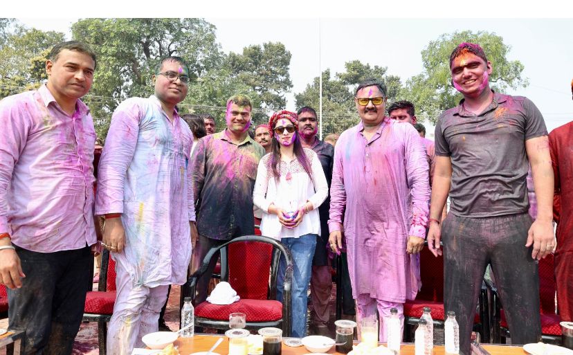 Shahjahanpur Police personnel celebrate Holi