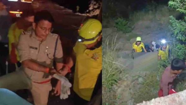 देवप्रयाग- तोताघाटी के पास सड़क हादसा, तीन पैराफिट तोड़ते हुए मीटर गहरी खाई गिरा ईंटों से भरा ट्रक, चालक गंभीर