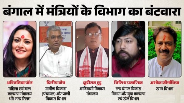 बंगाल में शुभेंदु कैबिनेट के विभागों का हुआ बंटवारा: दिलीप घोष बने पंचायत मंत्री, अग्निमित्रा को भी अहम मंत्रालय