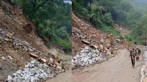 यमुनोत्री हाईवे पर देखते ही देखते नीचे आ गया पूरा पहाड़, खौफनाक मंजर, वाहनों की लगी लंबी कतार