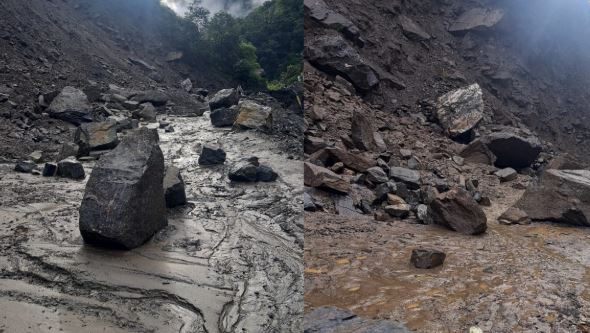 रुद्रप्रयाग: बारिश से 3 जगह हाईवे बंद, ट्रक फंसा, सोनप्रयाग-गौरीकुंड मार्ग पर मलबा हटाने में जुटीं मशीनें