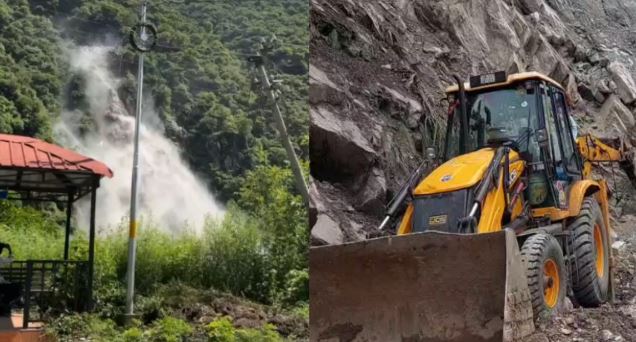 चमोली- पहाड़ी ढही, सड़क पर आफत बनकर गिरी चट्टान, 24 घंटे से बंद कर्णप्रयाग-नैनीसैण मार्ग
