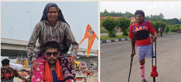 हरिद्वार-: कांवड़ यात्रा- फौजी बेटे ने मां को कंधों पर बैठाया, किसी ने एक पैर से तय किया आस्था का सफर