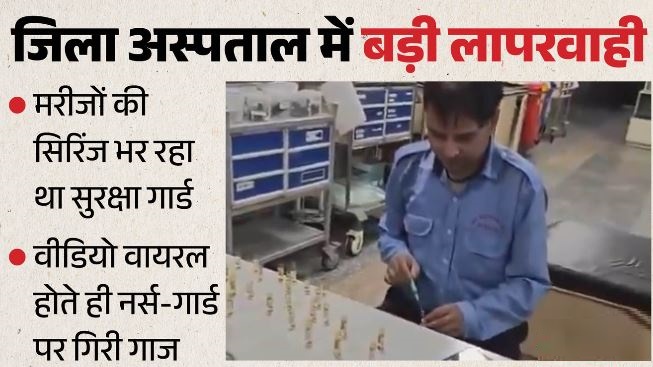गार्ड से भरवाईं मरीजों की सिरिंज: जिला अस्पताल में वीडियो ने खोली पोल तो हुई कार्रवाई