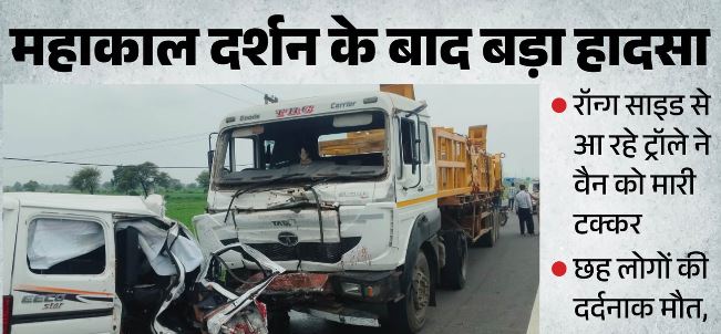 भीषण हादसा: ट्रॉला से भिड़ी ईको वैन, गुजरात के छह लोगों की दर्दनाक मौत