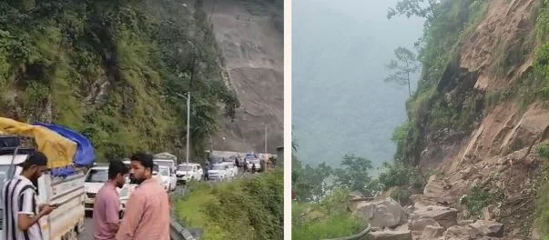 मसूरी-देहरादून मार्ग पर भूस्खलन: पहाड़ी से गिरे बोल्डर और मलबा, रास्ता बंद होने से दोनों ओर फंसे सैकड़ों वाहन