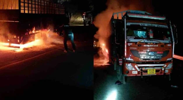 टिहरी: नरेंद्रनगर में टायर में आग लगने से 12 टन स्क्रैप से लदे ट्रक का सामान जला, बाल-बाल बचा चालक